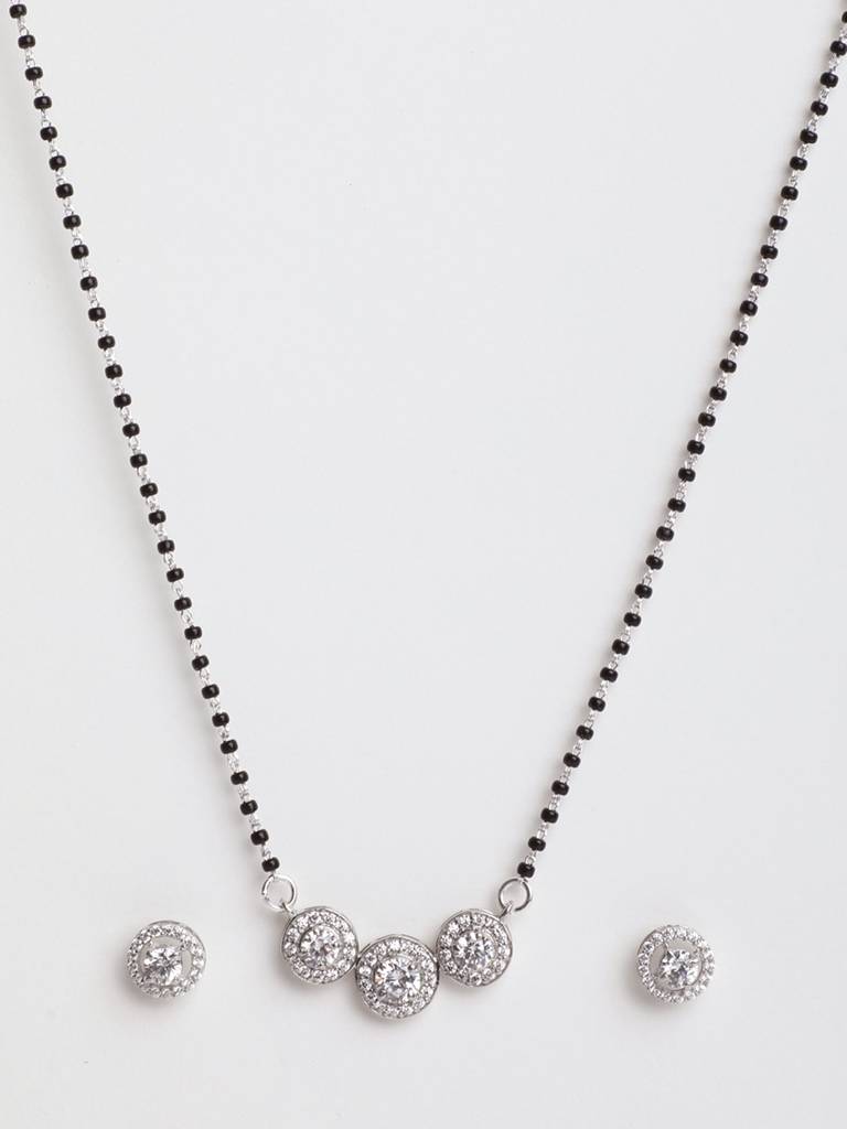 925 Sterling Silver Poppy Mangalsutra Tanmaniya Pendant Earring Jewellery Set With Chain Gift For Women And Girls : CSWZMP69ME61