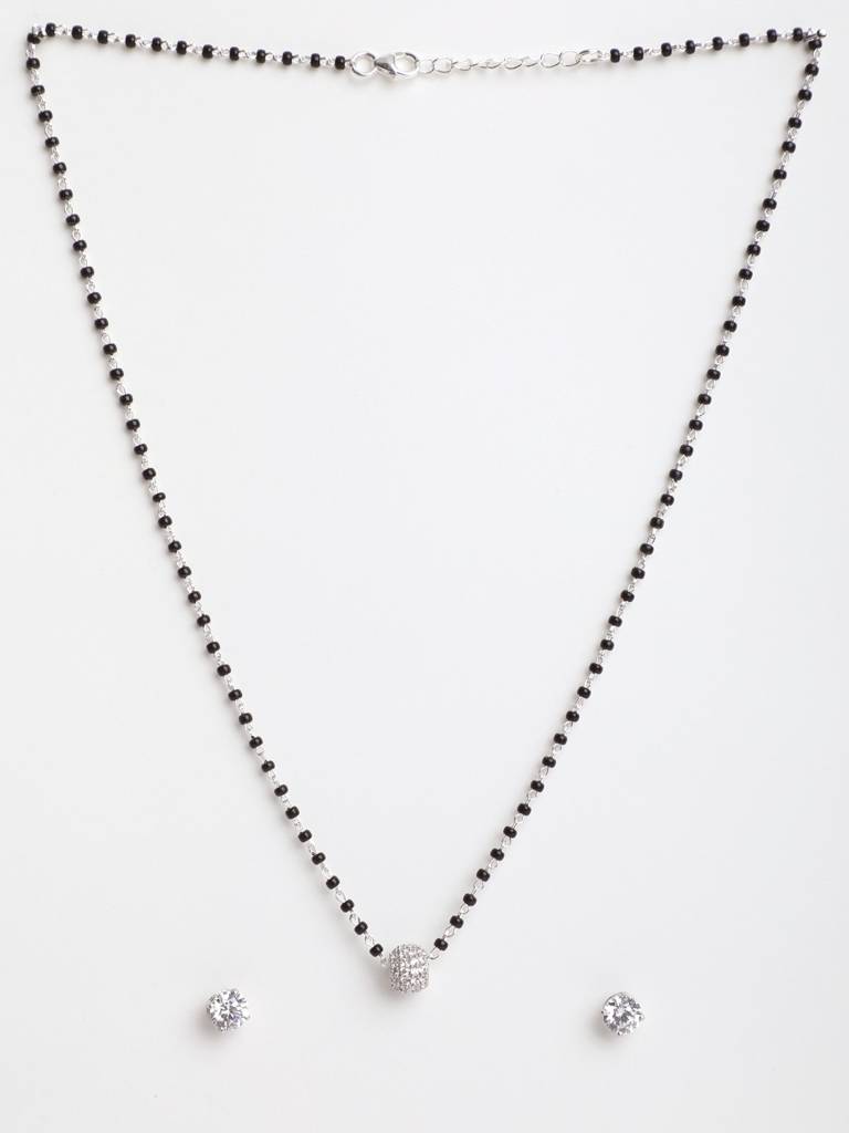 925 Sterling Silver Ball Mangalsutra Tanmaniya Pendant Earring Jewellery Set With Chain Gift For Women And Girls : CSWZMP55ME51