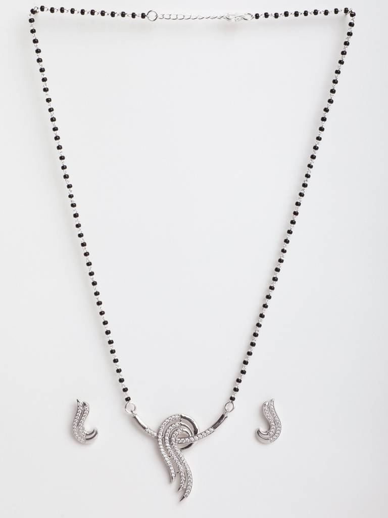 925 Sterling Silver Zoe Mangalsutra Tanmaniya Pendant Earring Jewellery Set With Chain Gift For Women And Girls : CSWZMP60ME60