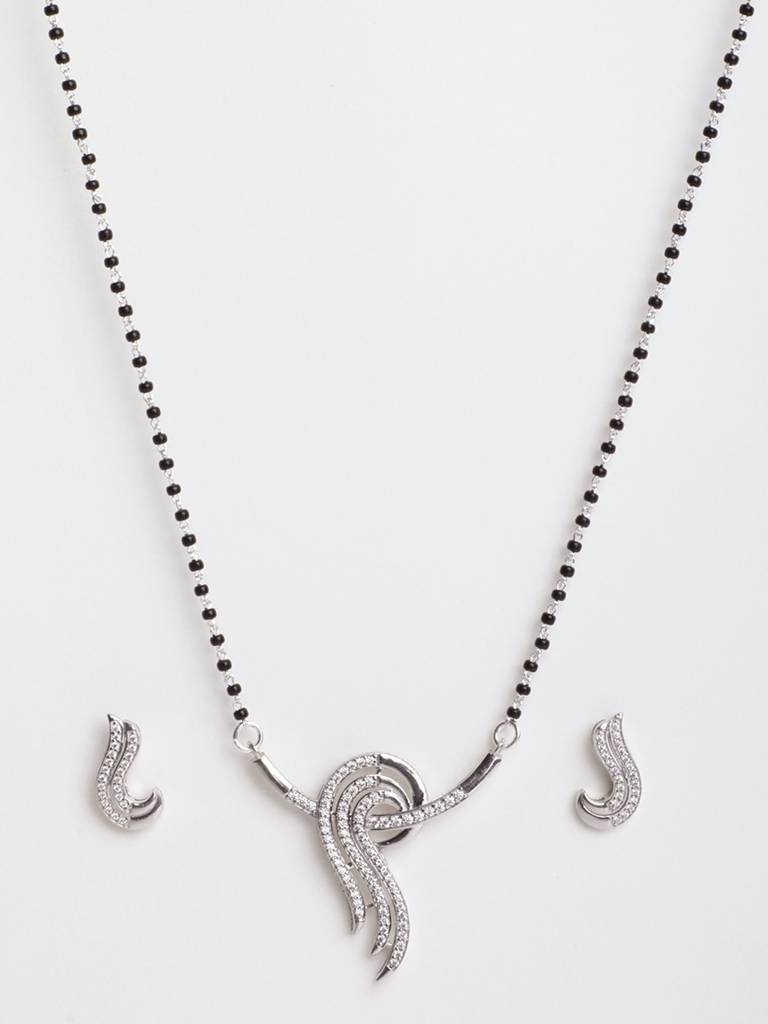 925 Sterling Silver Zoe Mangalsutra Tanmaniya Pendant Earring Jewellery Set With Chain Gift For Women And Girls : CSWZMP60ME60