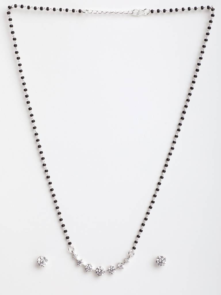 925 Sterling Silver 7 Stone Mangalsutra Tanmaniya Pendant Earring Jewellery Set With Chain Gift For Women And G : CSWZMP53ME51