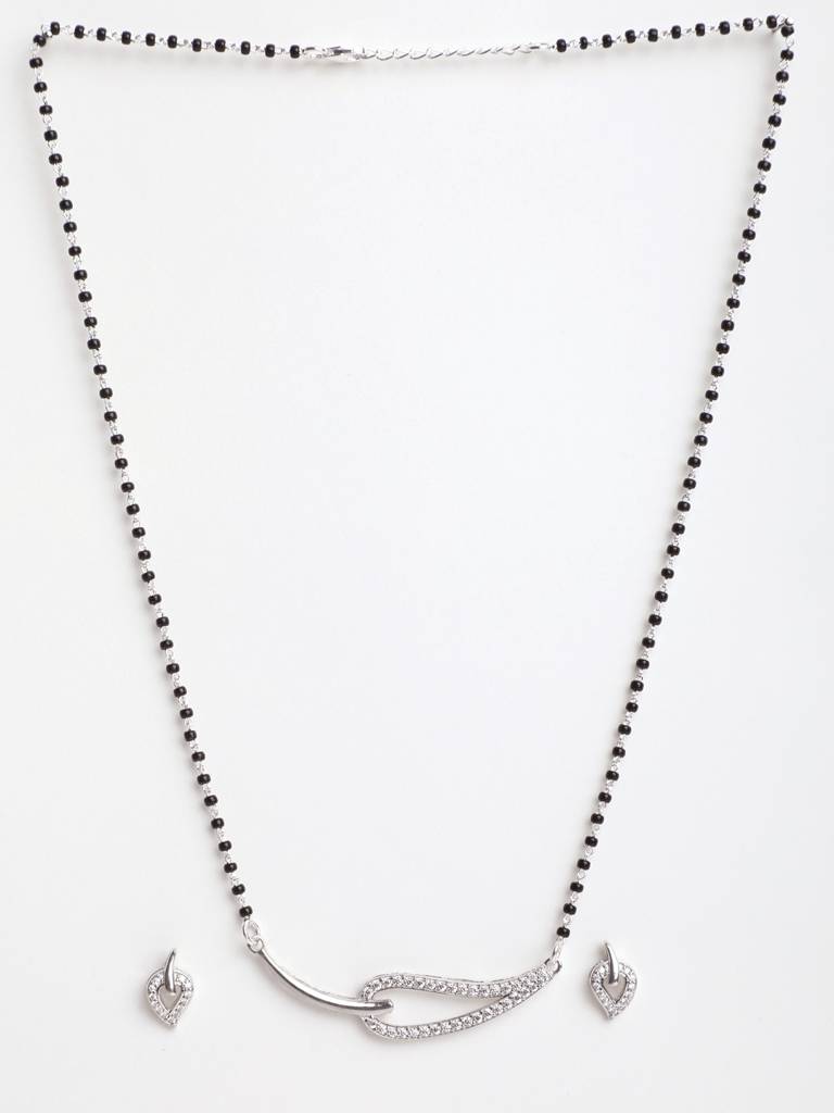 925 Sterling Silver Stella Mangalsutra Tanmaniya Pendant Earring Jewellery Set With Chain Gift For Women And Gi : CSWZMP59ME59