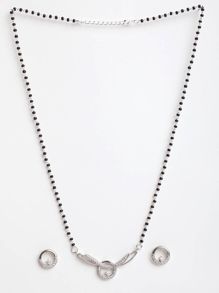 925 Sterling Silver Evie Mangalsutra Tanmaniya Pendant Earring Jewellery Set With Chain Gift For Women And Girls : CSWZMP58ME58