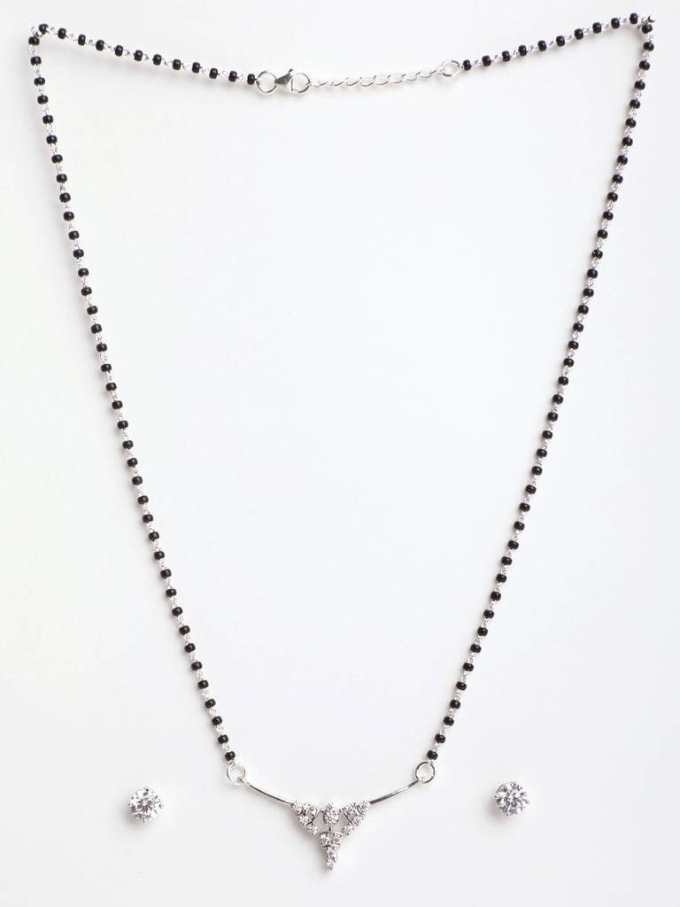 925 Sterling Silver Alice Mangalsutra Tanmaniya Pendant Earring Jewellery Set With Chain Gift For Women And Girls : CSWZMP65ME51