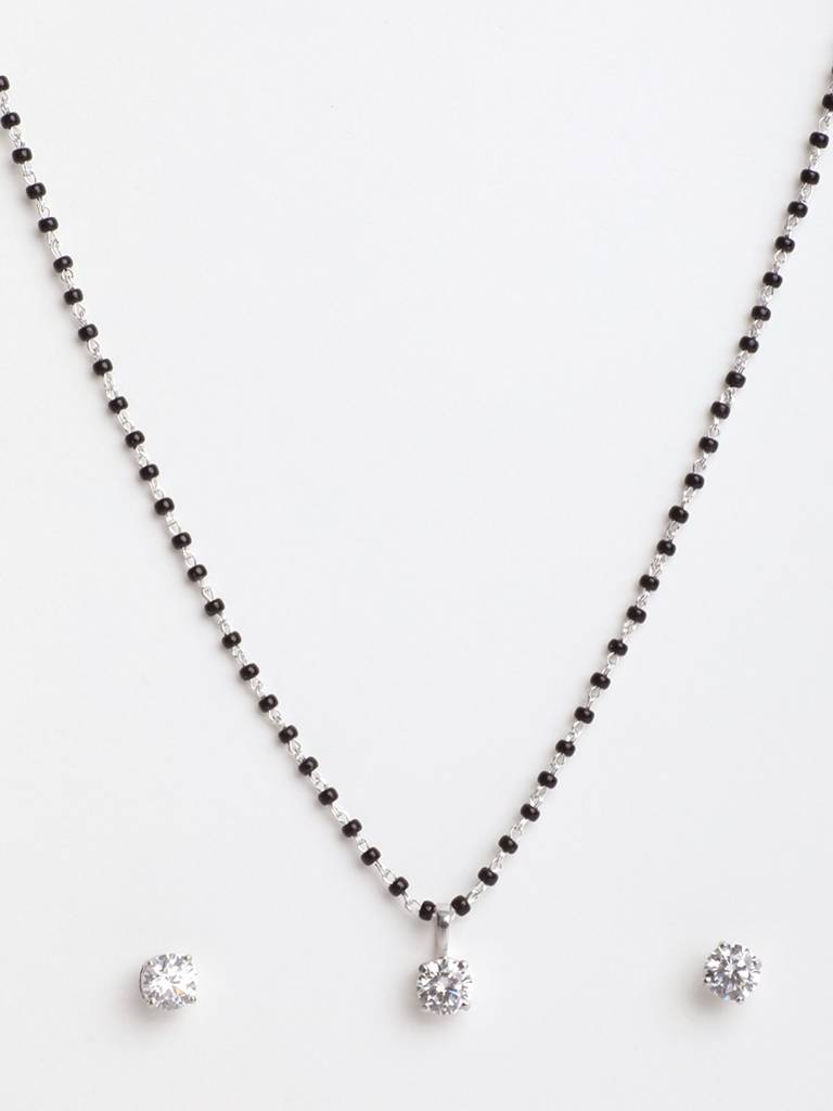 925 Sterling Silver Round Mangalsutra Tanmaniya Pendant Earring Jewellery Set With Chain Gift For Women And Girls : CSWZMP80ME51