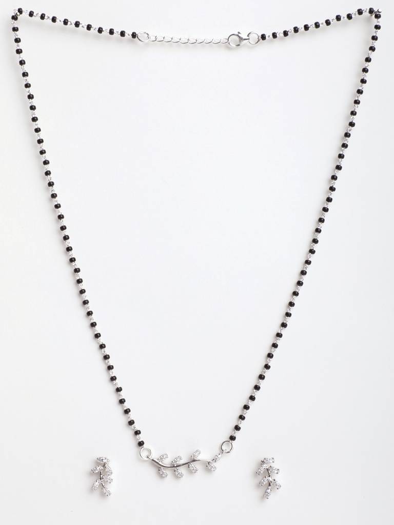 925 Sterling Silver Leaf Mangalsutra Tanmaniya Pendant Earring Jewellery Set With Chain Gift For Women And Girls : CSWZMP71ME71