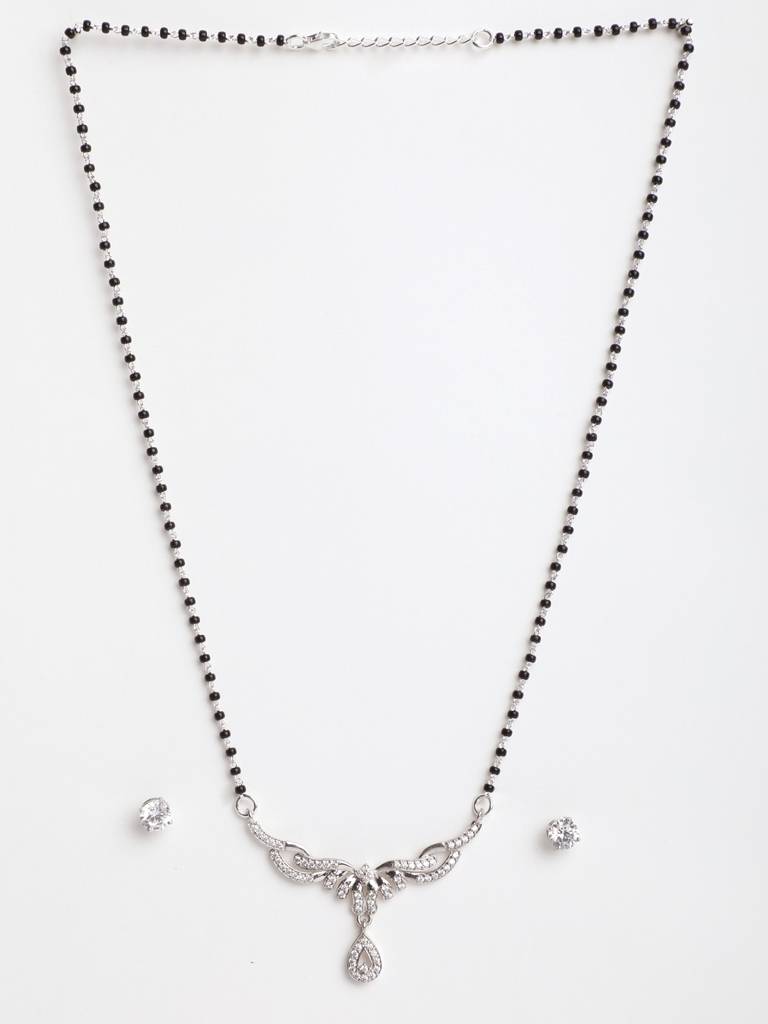 925 Sterling Silver Maya Mangalsutra Tanmaniya Pendant Earring Jewellery Set With Chain Gift For Women And Girls : CSWZMP70ME51