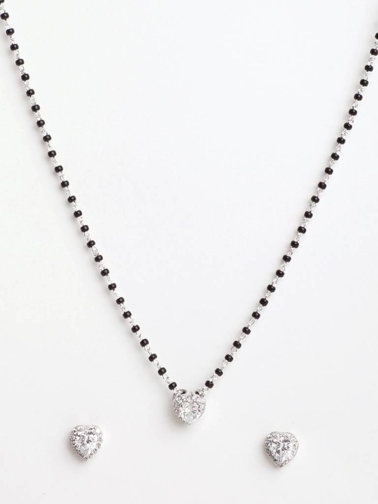 925 Sterling Silver Valentine Mangalsutra Tanmaniya Pendant Earring Jewellery Set With Chain Gift For Women And : CSWZMP66ME66