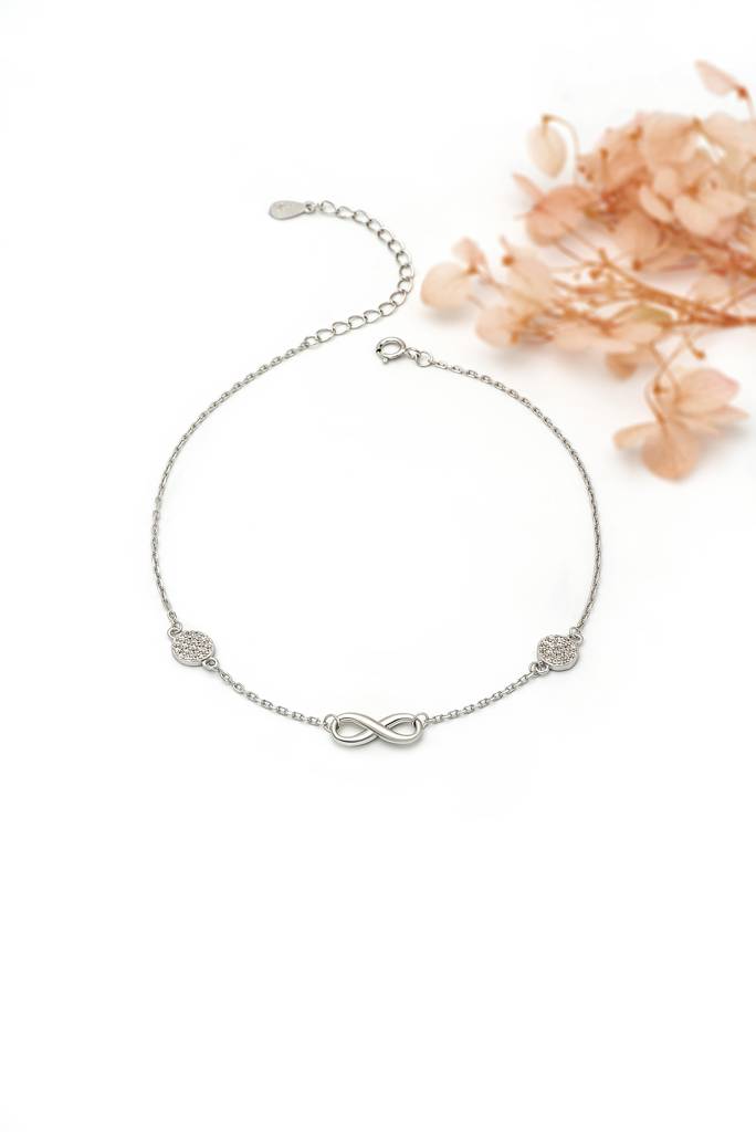 925 Sterling Silver Curved Infinity Anklet : A76