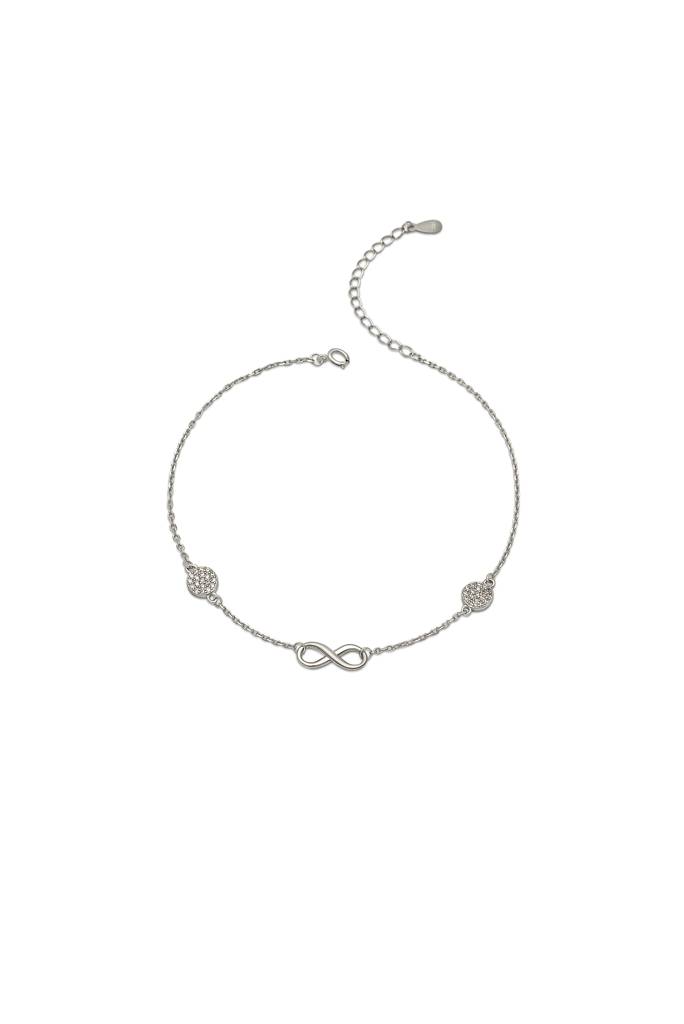 925 Sterling Silver Curved Infinity Anklet : A76