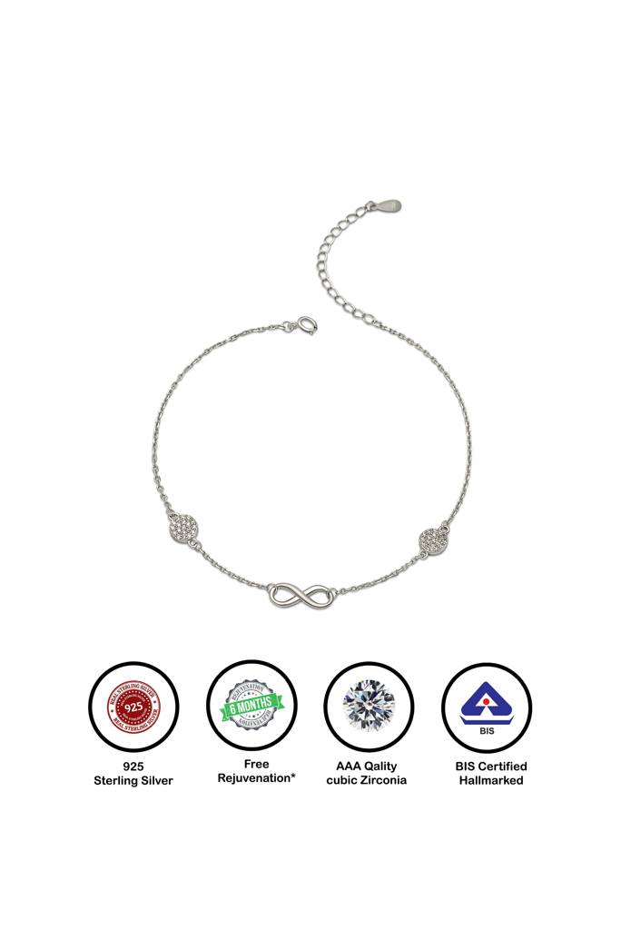 925 Sterling Silver Curved Infinity Anklet : A76