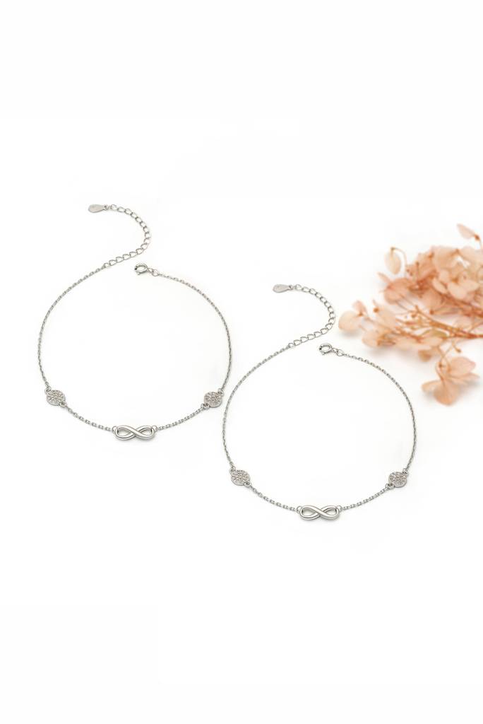 925 Sterling Silver Curved Infinity Anklet : A77