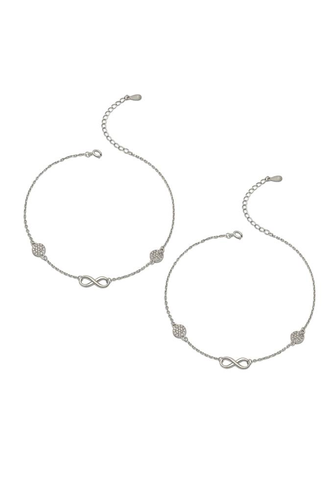 925 Sterling Silver Curved Infinity Anklet : A77