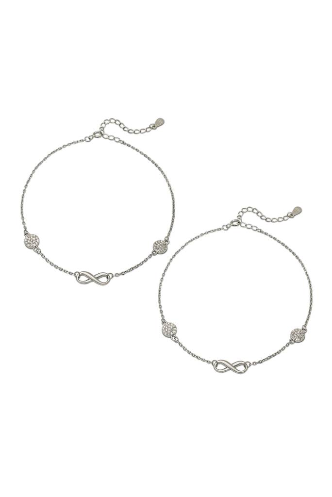 925 Sterling Silver Curved Infinity Anklet : A77