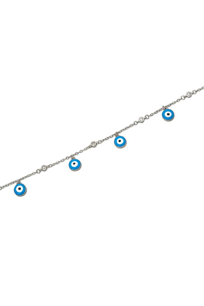 925 Sterling Silver Blue Evil Eye Anklet : A78