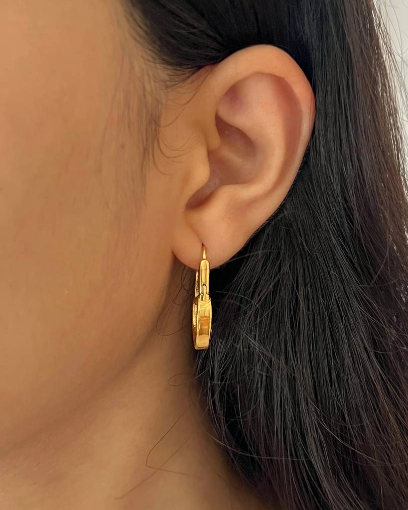 18K Gold Plated Love Lock Heart Earrings : E84