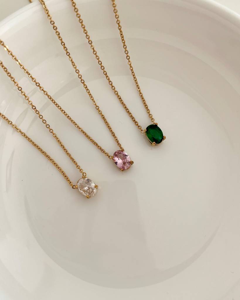 18K Gold Plated Oval Stone Necklace, Willow : N85A