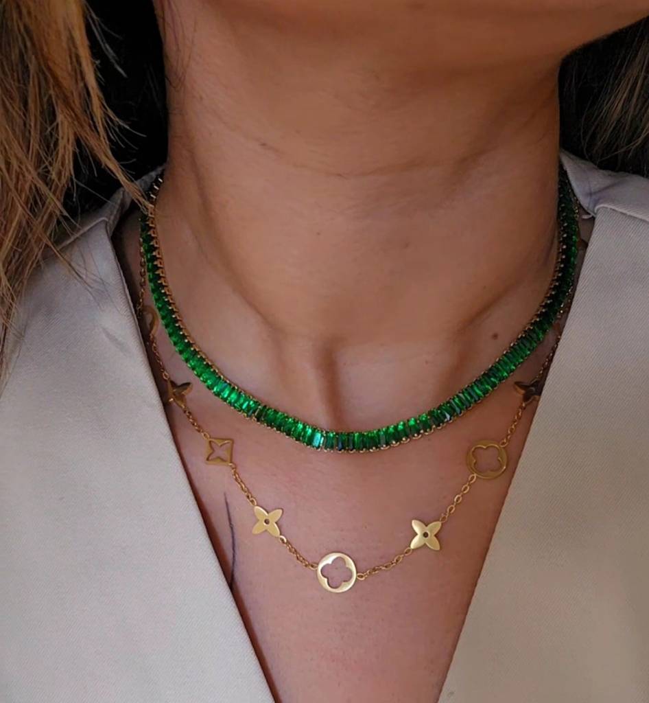 Aaa Zircon Green Baguette Tennis Necklace : TAA-9708562809110-NECKLACE