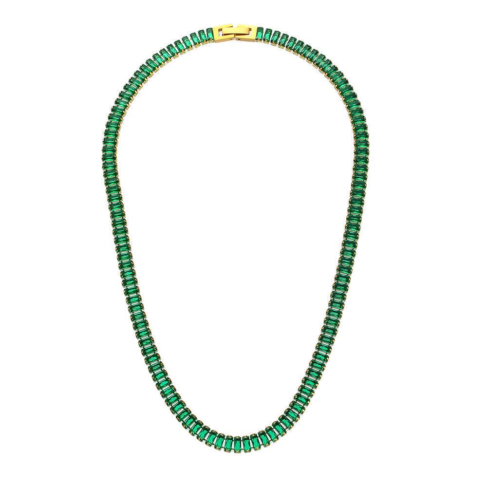 Aaa Zircon Green Baguette Tennis Necklace : TAA-9708562809110-NECKLACE
