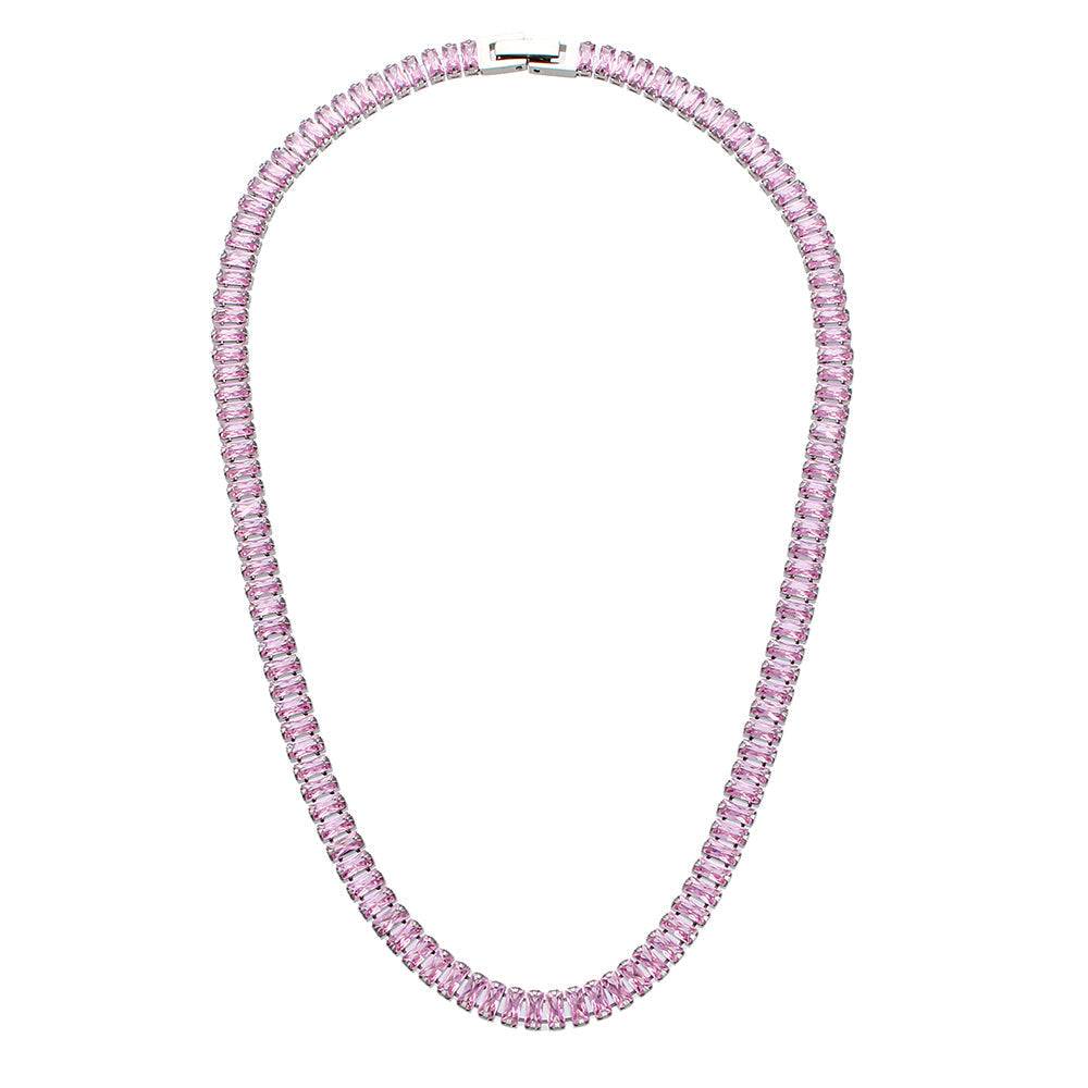 Aaa Zircon Pink Baguette Tennis Necklace : TAA-9708562710806-NECKLACE