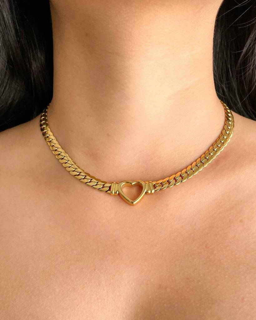 18K Gold Plated Heart Choker Necklace, Valentina : N43