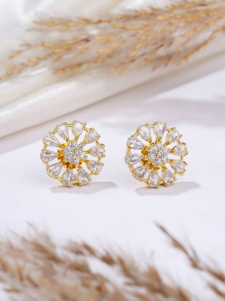 Gold Plated Ad Studded Floral Studs : ABDE10