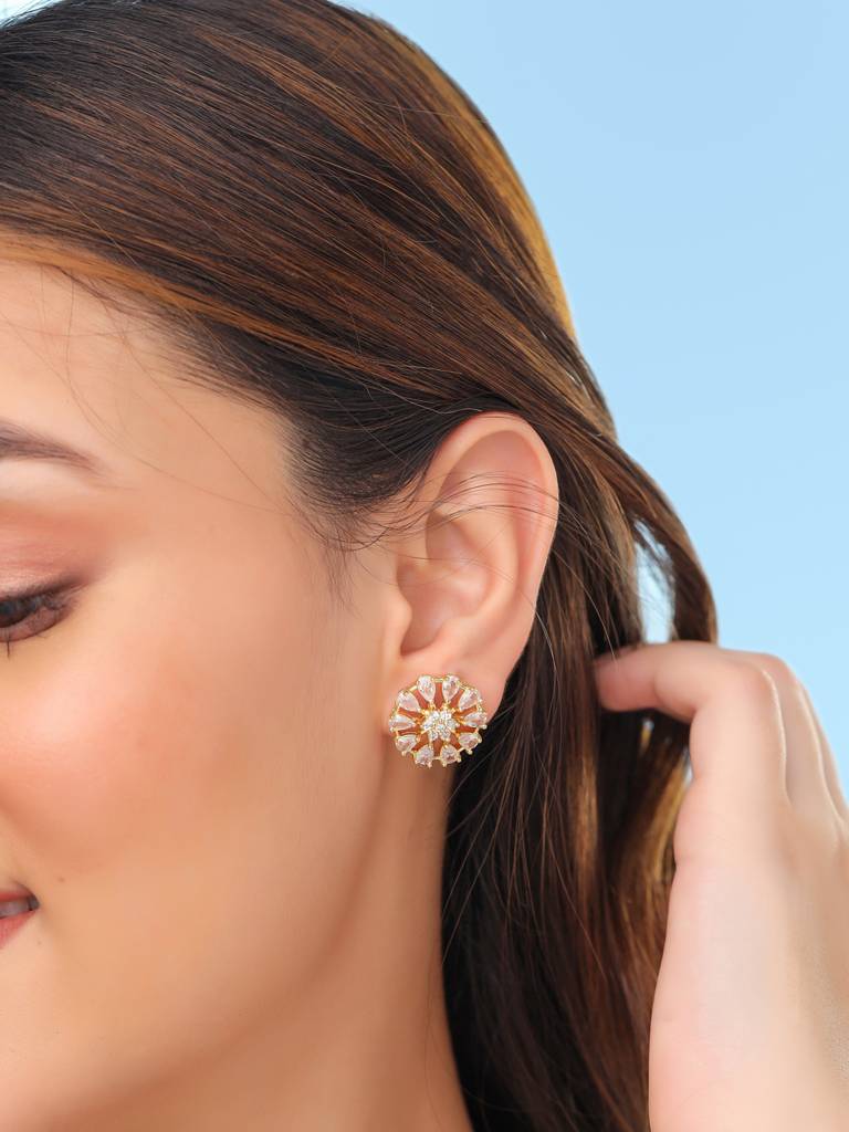 Gold Plated Ad Studded Floral Studs : ABDE10