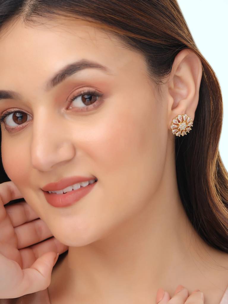 Gold Plated Ad Studded Floral Studs : ABDE10