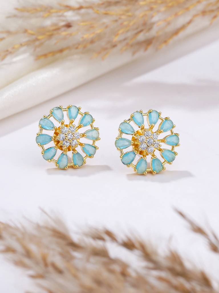 Gold Plated Ad Studded Floral Studs : ABDE11