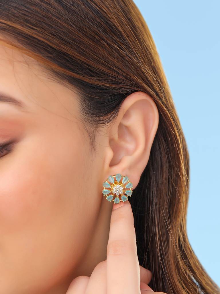 Gold Plated Ad Studded Floral Studs : ABDE11