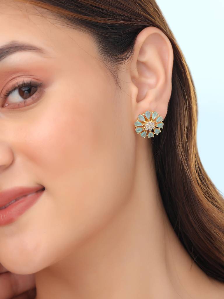Gold Plated Ad Studded Floral Studs : ABDE11