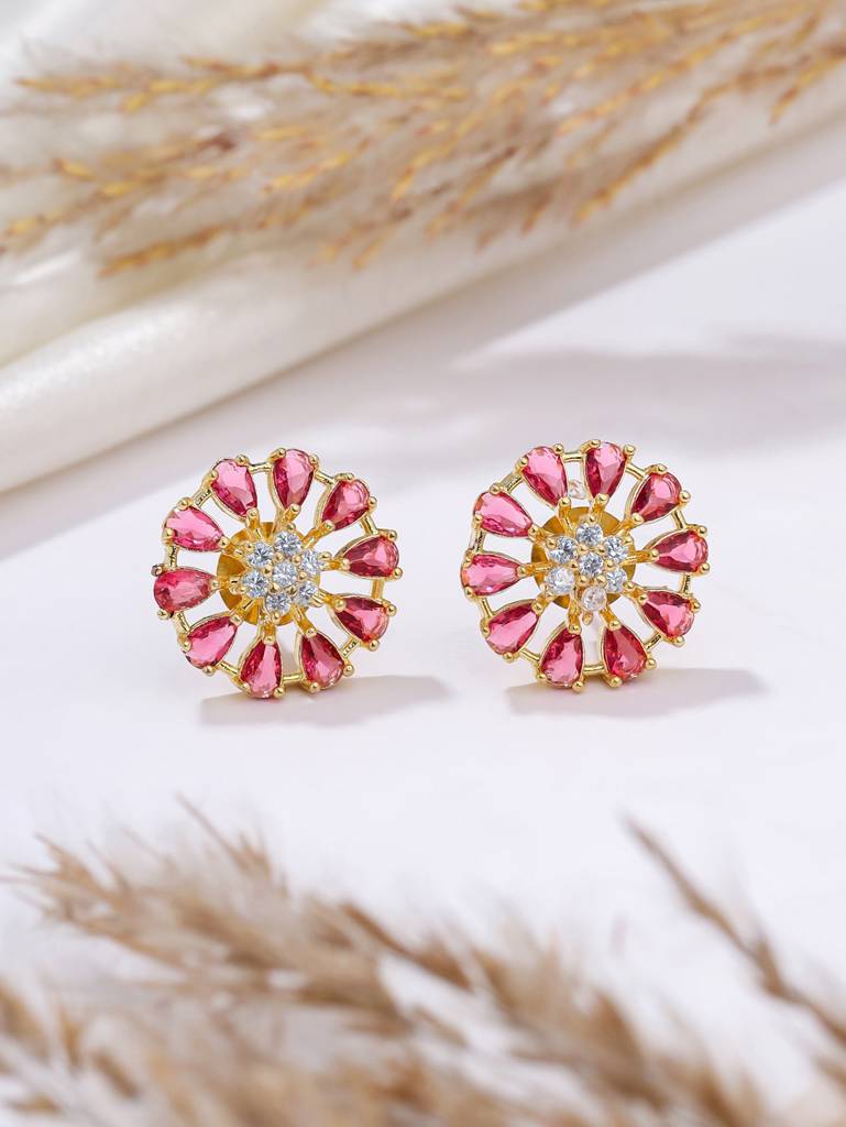 Gold Plated Ad Studded Floral Studs : ABDE12