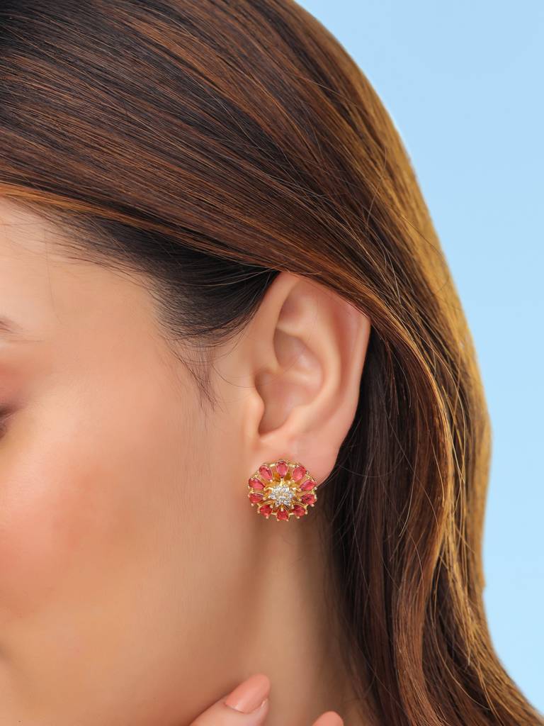 Gold Plated Ad Studded Floral Studs : ABDE12