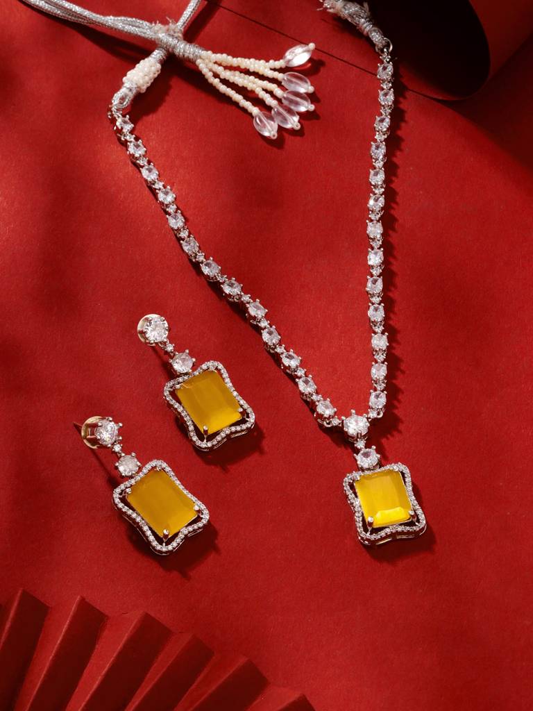 Rhodium Plated Yellow Ad Jewellery Set : ABDJS11