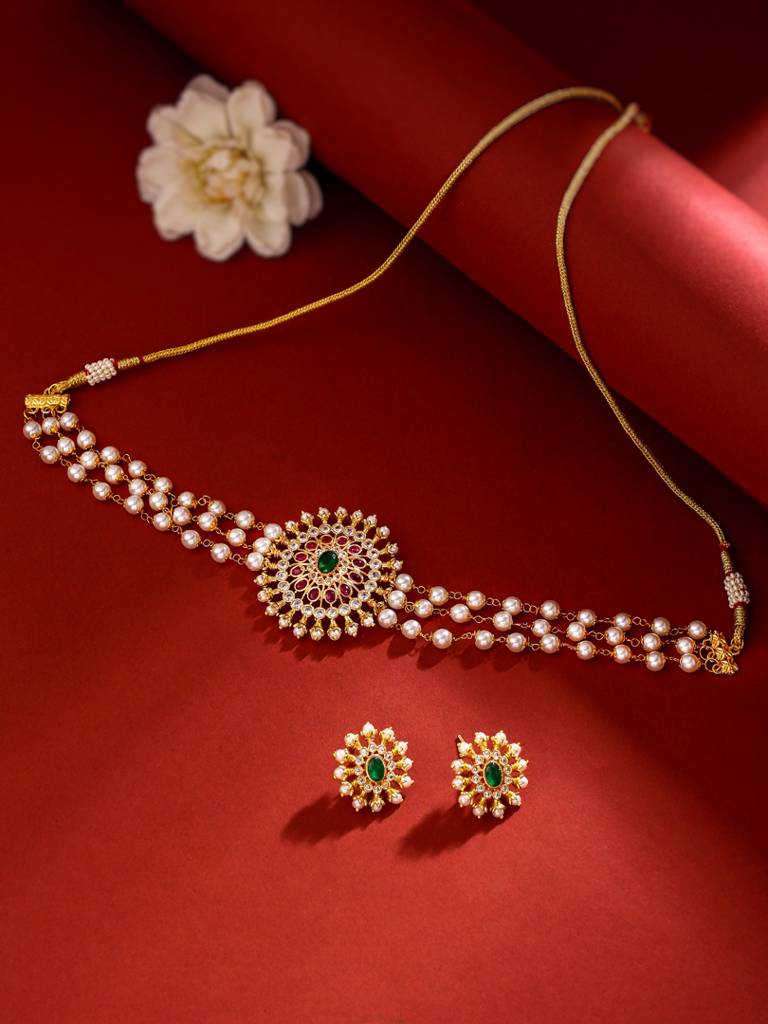 Gold Plated Multi Color Handcrafted Jadau Choker Set : ABDJS12