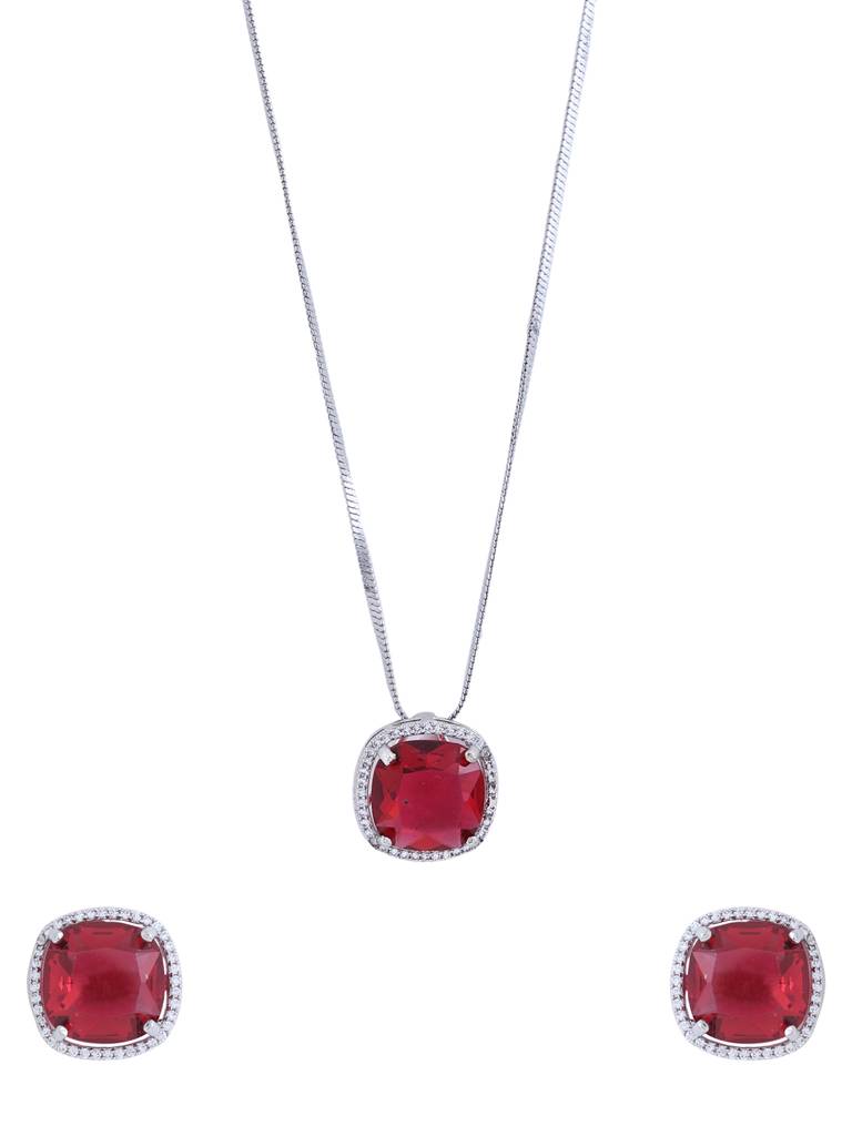 Silver Plated Red Pendant Set : ABDPS01