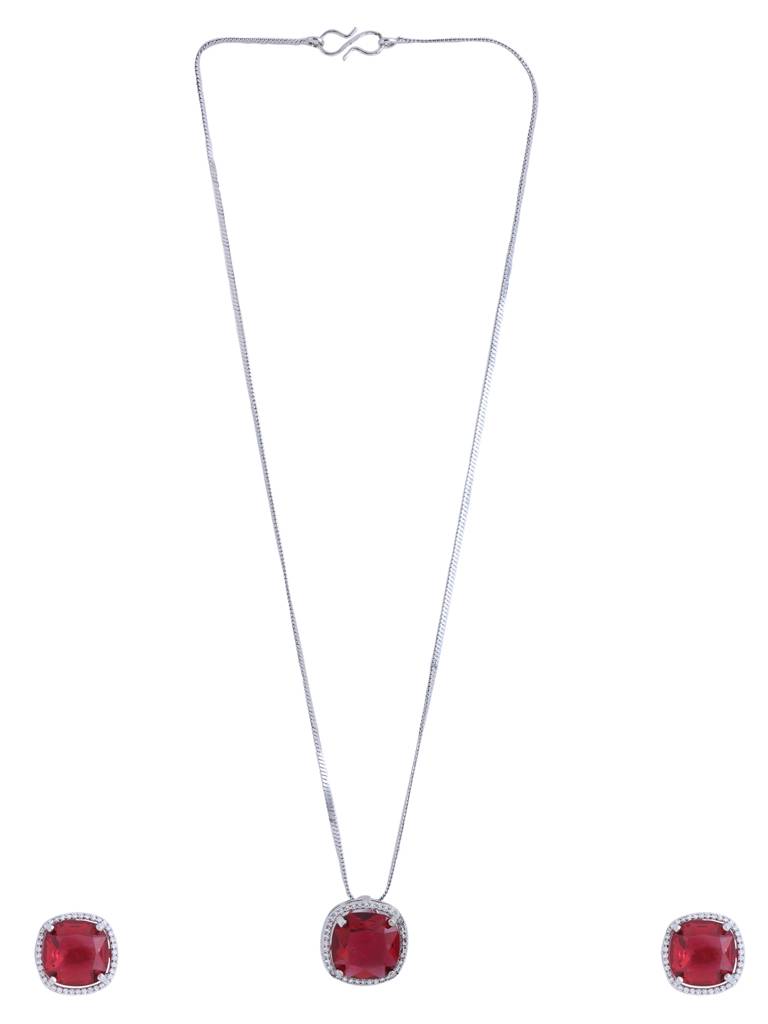 Silver Plated Red Pendant Set : ABDPS01