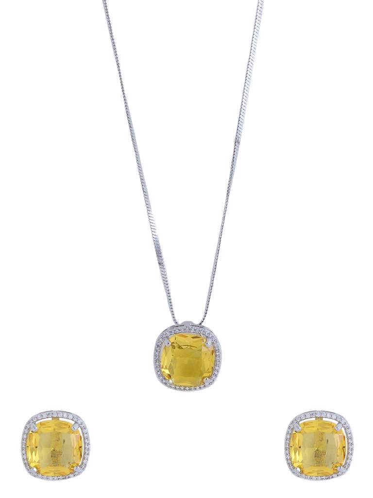 Silver Plated Yellow Pendant Set : ABDPS02