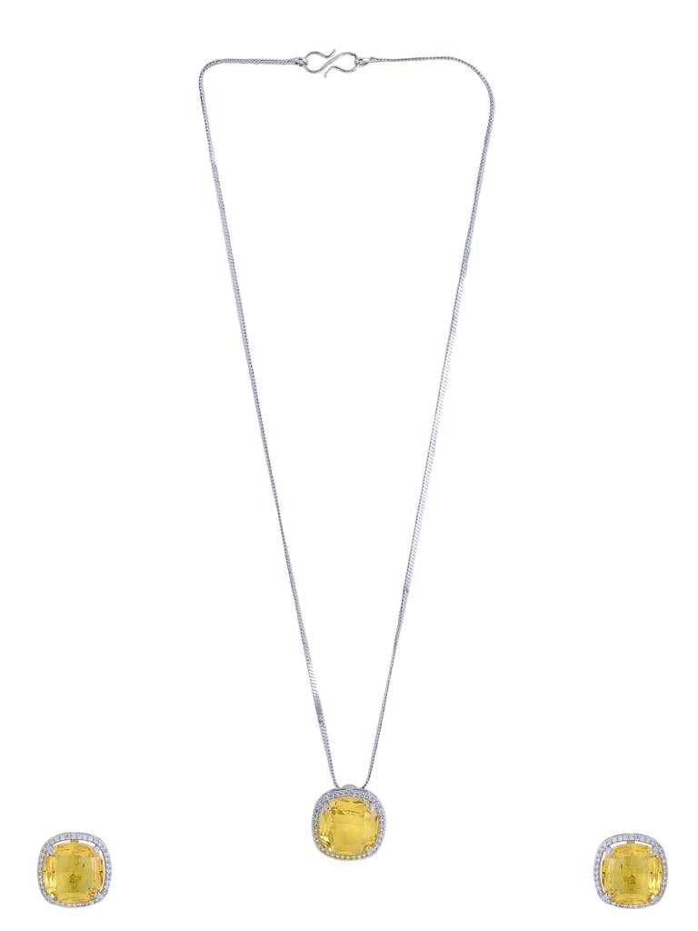 Silver Plated Yellow Pendant Set : ABDPS02