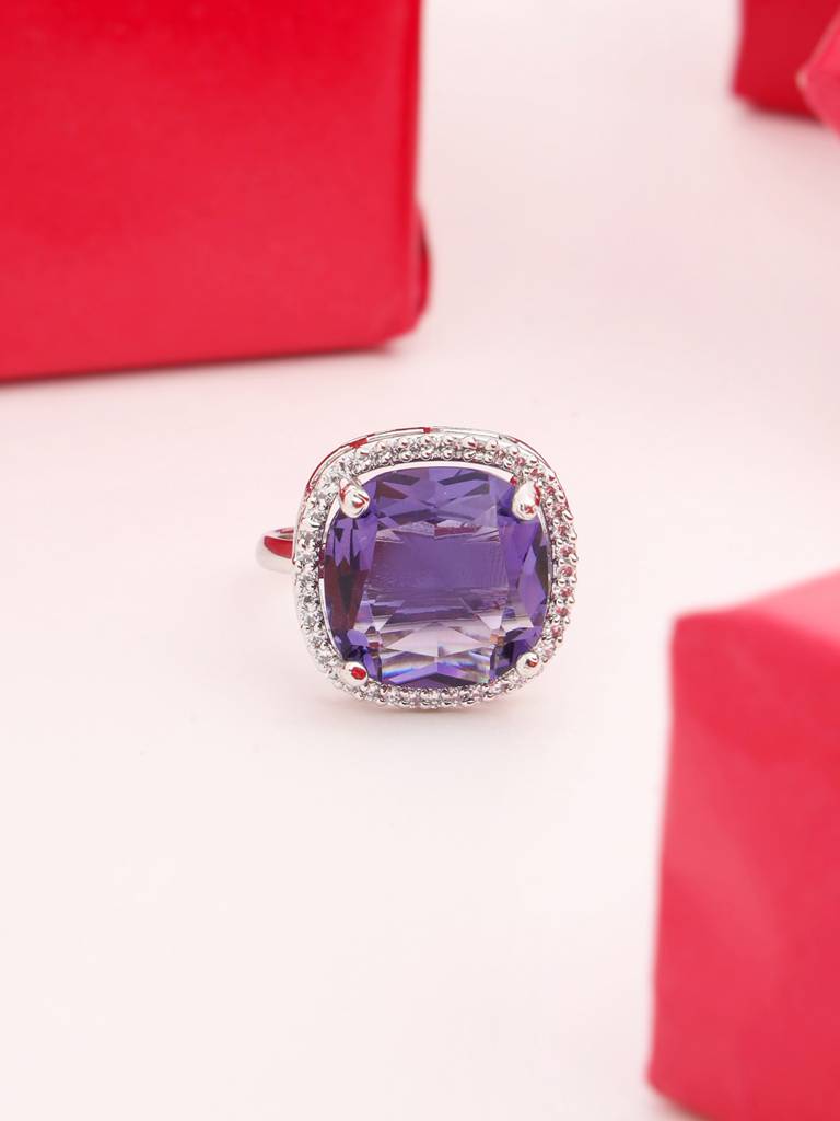 Silver Plated Purple Ad Studded Adjustable Ring : ABDR01