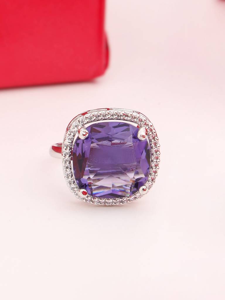 Silver Plated Purple Ad Studded Adjustable Ring : ABDR01