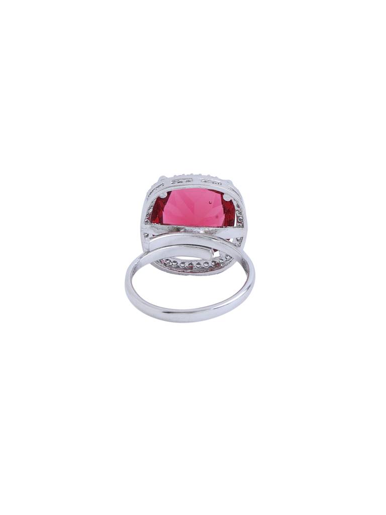 Silver Plated Red Ad Studded Adjustable Ring : ABDR02