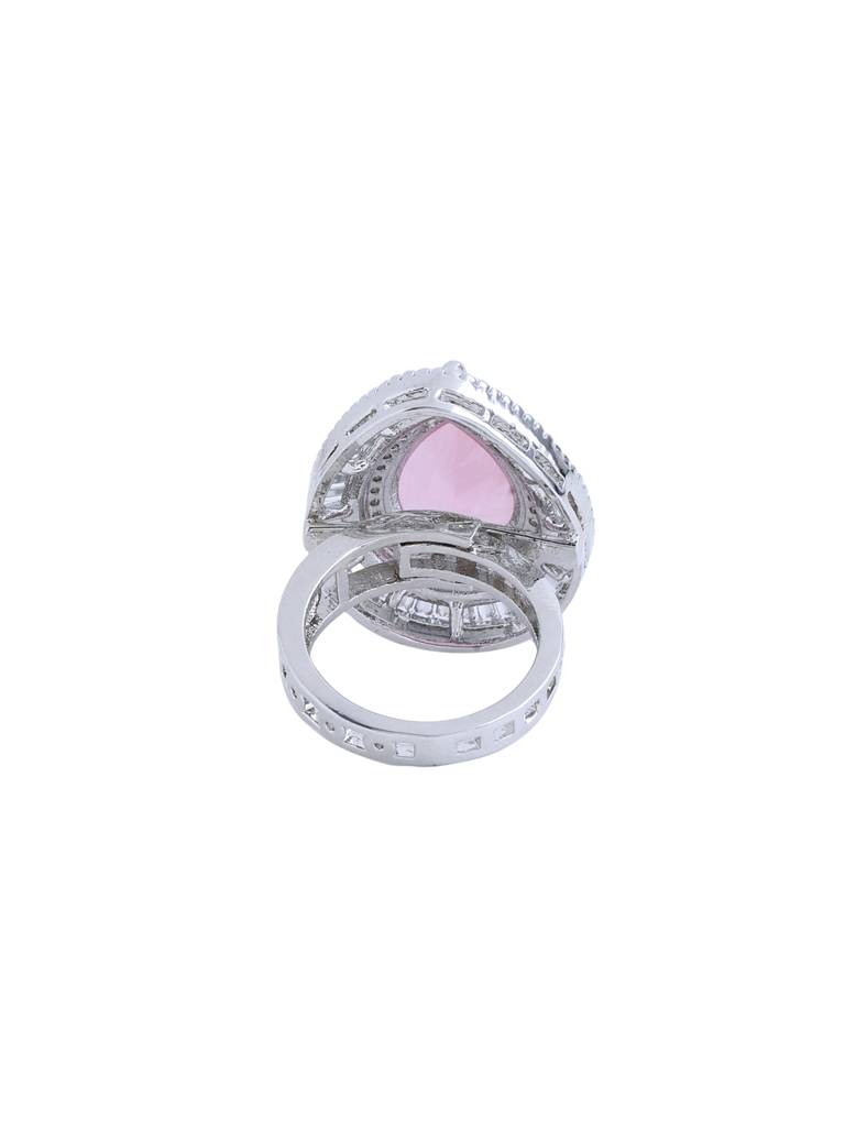 Silver Plated Pink Ad Studded Adjustable Ring : ABDR04