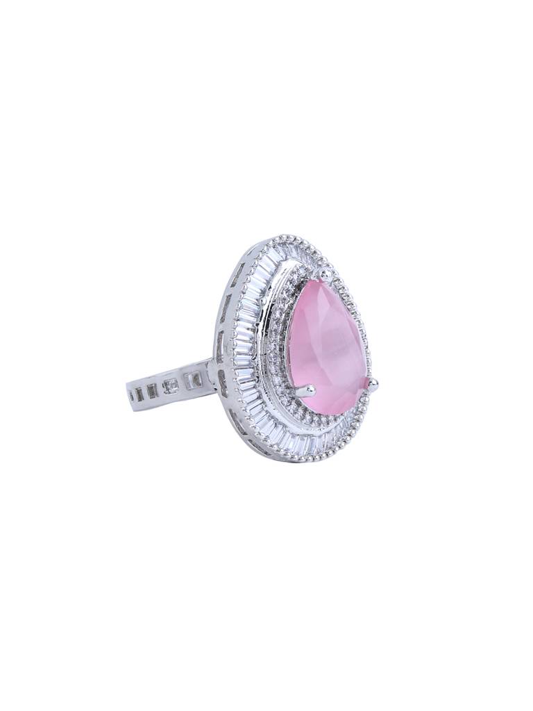Silver Plated Pink Ad Studded Adjustable Ring : ABDR04
