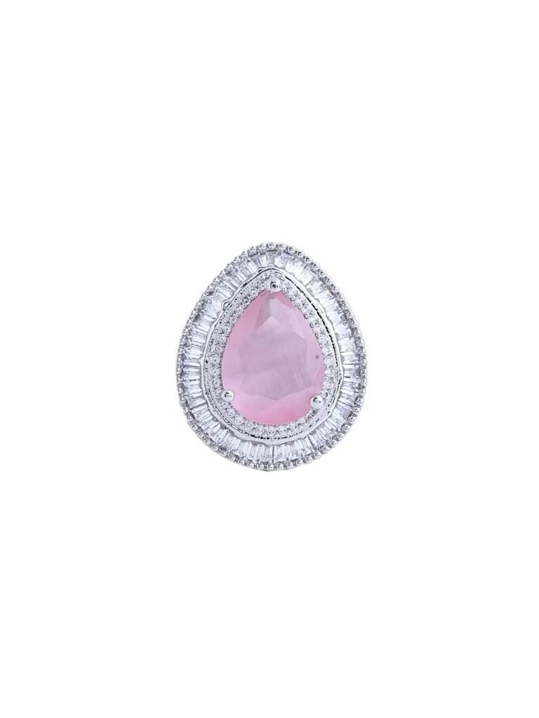 Silver Plated Pink Ad Studded Adjustable Ring : ABDR04