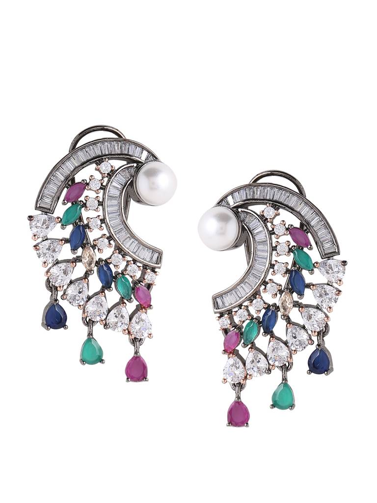 Multi Color Silver Plated Stone Studded Contemporary Earrings : ABDWE13