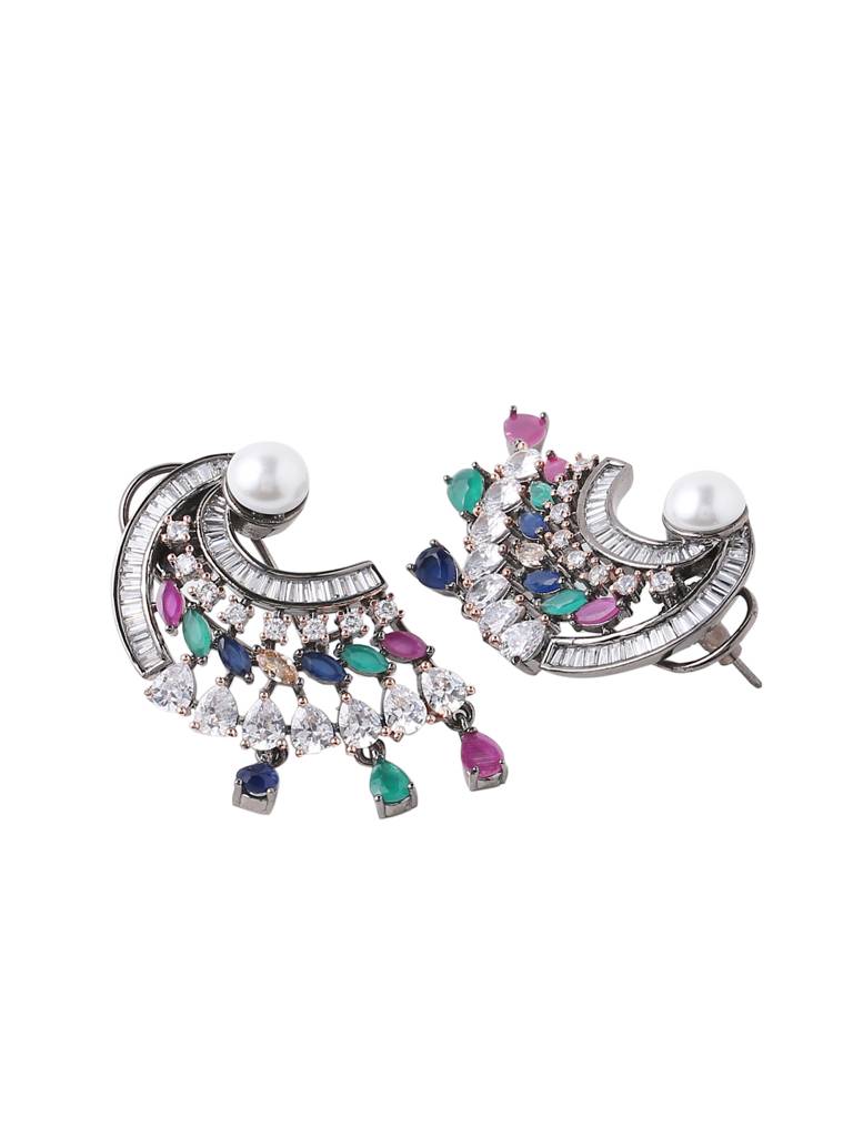 Multi Color Silver Plated Stone Studded Contemporary Earrings : ABDWE13