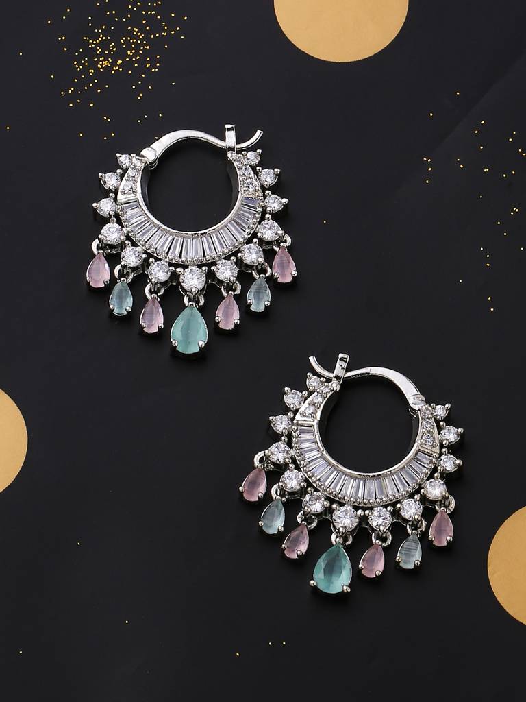 Silver Plated Ad Studded Hoop Earrings : ABDWE15