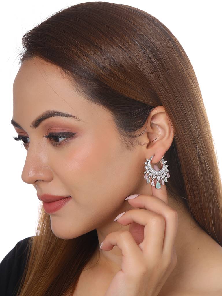 Silver Plated Ad Studded Hoop Earrings : ABDWE15