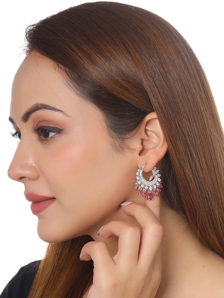 Silver Plated Ad Studded Hoop Earrings : ABDWE17